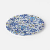 Blauw Mozaïek Tegels Verjaardag Bruids Baby shower Papieren Bordje (Gekanteld)