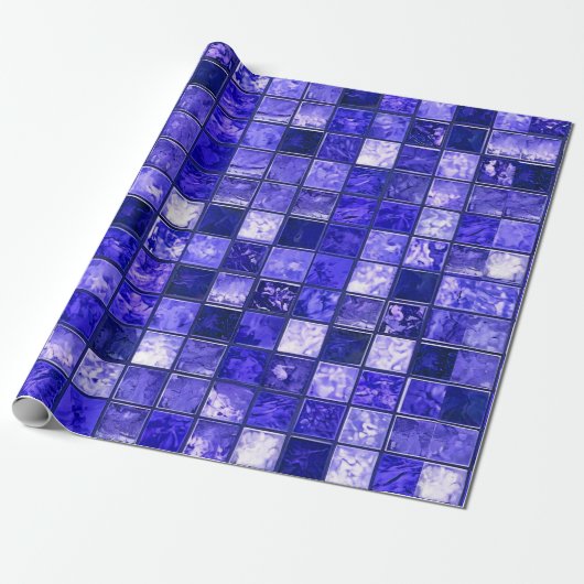 Blauw mozaïekpatroon cadeaupapier (Uitgerold)