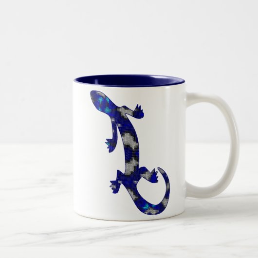 Blauw mozaïekpatroon Gecko Lizard Reptile Art Tweekleurige Koffiemok (Rechts)