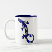 Blauw mozaïekpatroon Gecko Lizard Reptile Art Tweekleurige Koffiemok (Links)