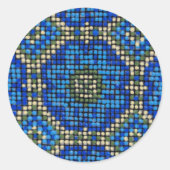  blauw mozaïekpatroon ronde sticker (Voorkant)