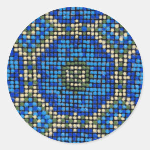  blauw mozaïekpatroon ronde sticker