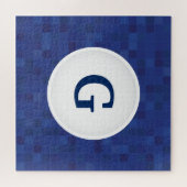 Blauw mozaïekpixelpatroon gepersonaliseerd monogra legpuzzel (Horizontaal)
