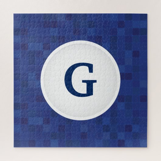 Blauw mozaïekpixelpatroon gepersonaliseerd monogra legpuzzel (Verticaal)