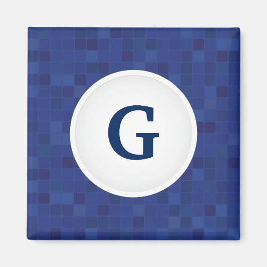 Blauw mozaïekpixelpatroon gepersonaliseerd monogra magneet (Voorkant)