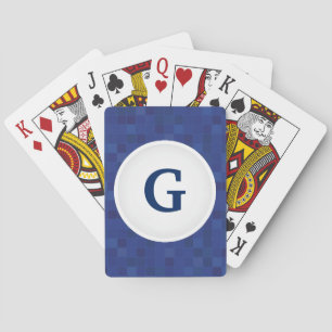 Blauw mozaïekpixelpatroon gepersonaliseerd monogra pokerkaarten