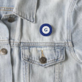 Blauw mozaïekpixelpatroon gepersonaliseerd monogra ronde button 3,2 cm (In situ)