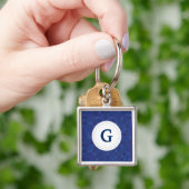 Blauw mozaïekpixelpatroon gepersonaliseerd monogra sleutelhanger (Hand)