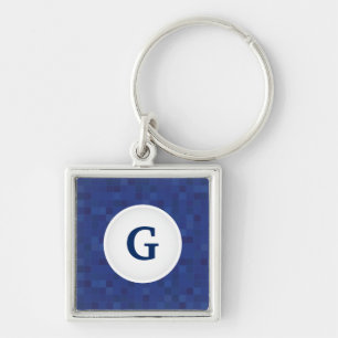 Blauw mozaïekpixelpatroon gepersonaliseerd monogra sleutelhanger