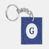 Blauw mozaïekpixelpatroon gepersonaliseerd monogra sleutelhanger (Voorkant Links)