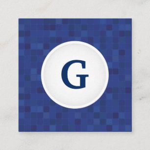 Blauw mozaïekpixelpatroon gepersonaliseerd monogra vierkante visitekaartje
