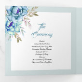 Blauw, munt groen waterverf bloemen bruiloft foto drieluik programma (Binnenzijde eerst)
