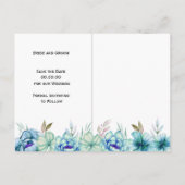 Blauw, munt groen waterverf bloemen Save the Date Briefkaart (Achterkant)
