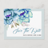 Blauw, munt groen waterverf bloemen Save the Date Briefkaart (Voorkant)