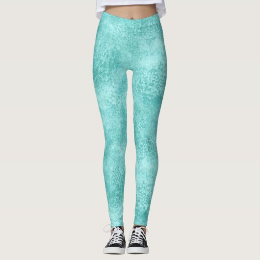 Blauw Munt Zee Groen Koraal Textuur Leggings (Voorkant)