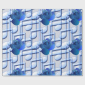 Blauw Muzieknoten blauw Roos ompakken papier (Vlak)