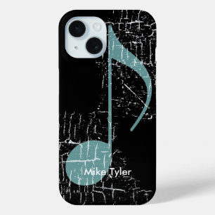 Blauw Muzieknotitie op zwart iPhone 15 Case