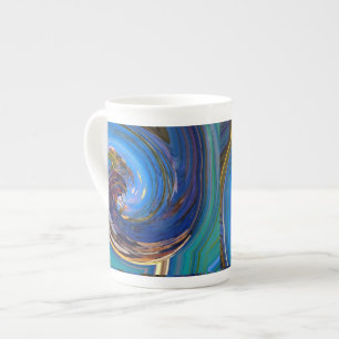 Blauw N Groen Abstract Peacock Bone China Mok
