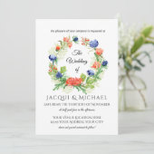 Blauw n Oranje Chrysanthemum Thistle Wreath Weddin Kaart (Staand voorkant)