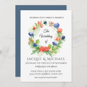 Blauw n Oranje Chrysanthemum Thistle Wreath Weddin Kaart (Voorkant / Achterkant)