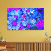 Blauw N Paarse Daisies Bouquet Wrapped Canvas Prin (Insitu (Woonkamer))