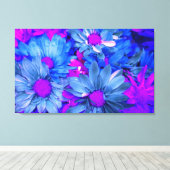 Blauw N Paarse Daisies Bouquet Wrapped Canvas Prin (Insitu (Houten vloer))