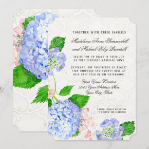 Blauw n Roze Hortensia's Waterverf Floral Arabesqu Kaart