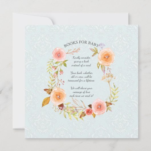 Blauw n Roze Waterverf Bloemen Damask Baby shower Kaart (Achterkant)