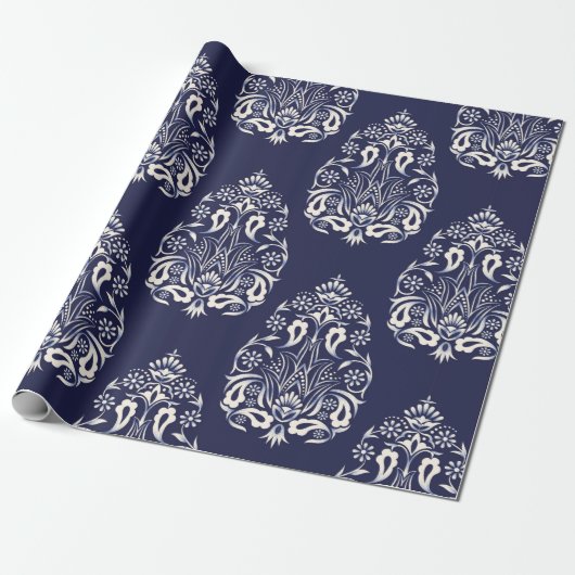 blauw naadloos demaselement cadeaupapier (Uitgerold)