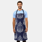 blauw naadloos demaselement schort (Gedragen)