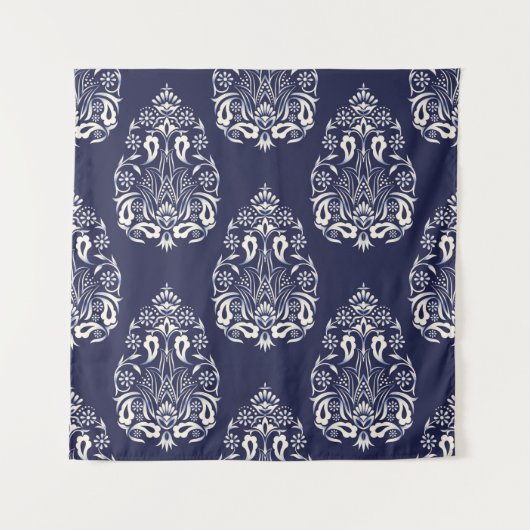 blauw naadloos demaselement wandkleed (Voorkant)