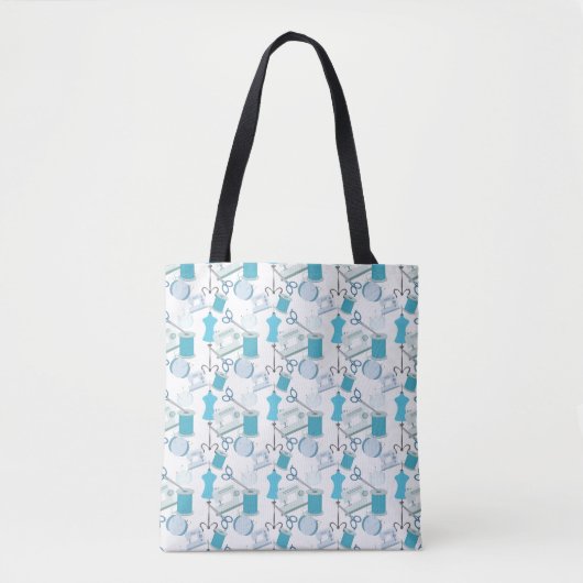 Blauw naaien thema quilters naaister tote bag (Voorkant)