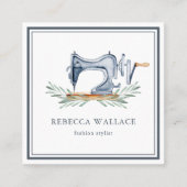  blauw naaimachine Mode Stijllijst Vierkante Visitekaartje (Voorkant)