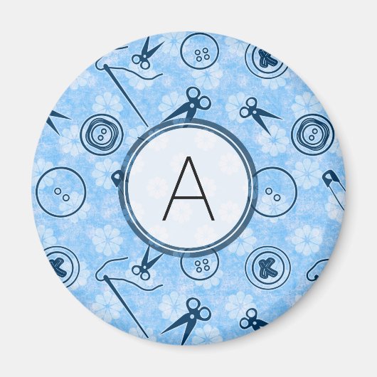Blauw Naaipatroon met Monogram Magneet (Voorkant)