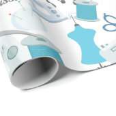 Blauw Naaithema Quilters Cadeaupapier (Rol Hoek)