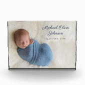 Blauw Naam Geboortedatum Script Baby Foto Blok (Voorkant)