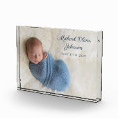 Blauw Naam Geboortedatum Script Baby Foto Blok (Rechts)
