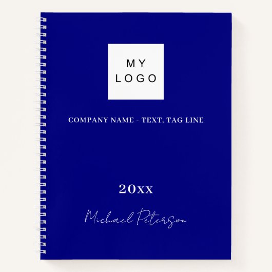 Blauw naam schrift bedrijfslogo notitieboek (Voorkant)