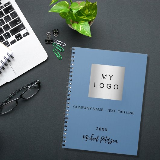 Blauw naam script bedrijfslogo notitieboek