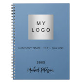 Blauw naam script bedrijfslogo notitieboek (Voorkant)