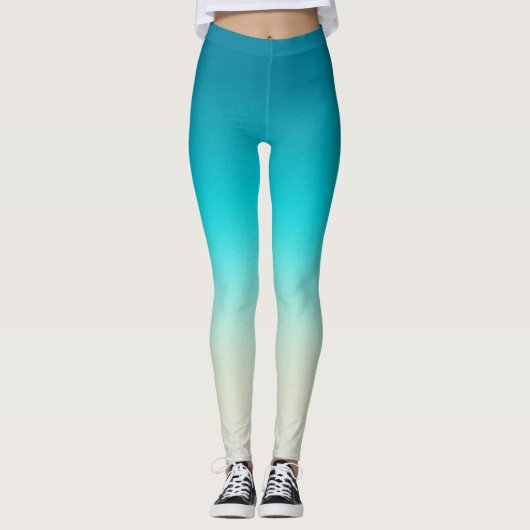 Blauw naar Aqua Gradiënt Leggings Moderne Ombre At (Voorkant)