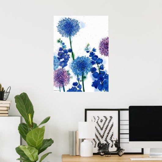 blauw naar eu - Waterverf Poster (Thuiskantoor)