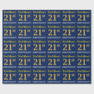 Blauw, nama-goud uitziende "21e VERJAARDAG" Cadeaupapier