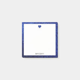 Blauw namaak glitters hart en rand op wit met naam post-it® notes