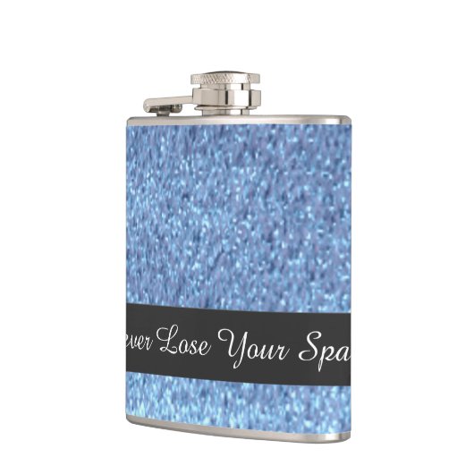 Blauw namaak glittersparkel nooit kwijt heupfles (Links)