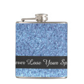 Blauw namaak glittersparkel nooit kwijt heupfles (Voorkant)