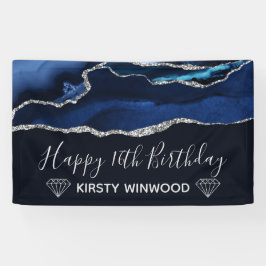 Blauw & namaak zilver glinsterende agaat Sweet 16 Spandoek