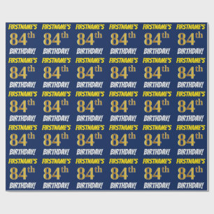 Blauw, namaakgoud, "84ste VERJAARDAG" Cadeaupapier