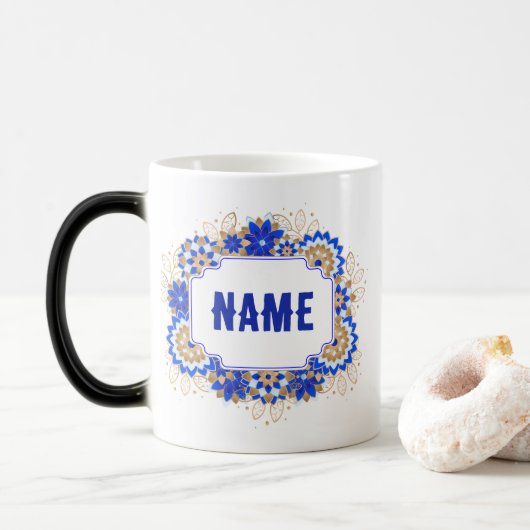 Blauw Namaste Gepersonaliseerde Naam Monogram Magische Mok (Met donut)