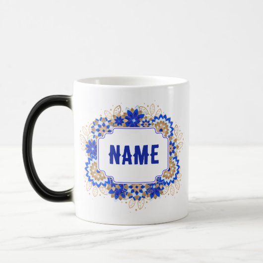 Blauw Namaste Gepersonaliseerde Naam Monogram Magische Mok (Links)